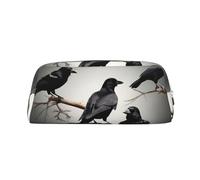 YQxwJL Trousse à crayons de grande capacité avec fermeture éclair - En cuir durable - Motif corbeau et oiseaux sur une branche - Pour le bureau, les voyages