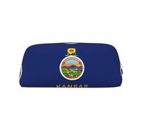 YQxwJL Trousse à crayons de grande capacité avec fermeture éclair - En cuir durable - Motif drapeau de l'État du Kansas - Pour le bureau, les voyages, Argent, One Size, Sac