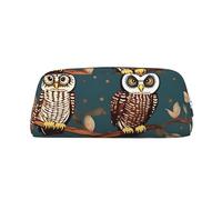 YQxwJL Trousse à crayons de grande capacité avec fermeture éclair - En cuir durable - Motif hiboux sur branches d'arbre - Pour le bureau, les voyages