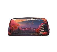 YQxwJL Trousse à crayons de grande capacité avec fermeture éclair - En cuir durable - Motif Mont Fuji - Pour le bureau, les voyages