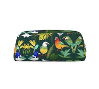 YQxwJL Trousse à crayons de grande capacité avec fermeture éclair - En cuir durable - Motif oiseaux tropicaux et feuilles de plantes - Pour le bureau, les voyages