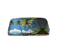 YQxwJL Trousse à crayons de grande capacité avec fermeture éclair - En cuir durable - Motif palmier tropical hawaïen - Pour le bureau, les voyages