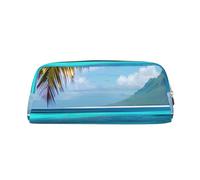 YQxwJL Trousse à crayons de grande capacité avec fermeture éclair - En cuir durable - Motif plage de Tahiti - Pour le bureau, les voyages