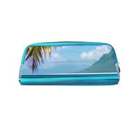 YQxwJL Trousse à crayons de grande capacité avec fermeture éclair - En cuir durable - Motif plage de Tahiti - Pour le bureau, les voyages