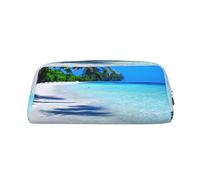 YQxwJL Trousse à crayons de grande capacité avec fermeture éclair - En cuir durable - Motif plage et océan - Pour le bureau, les voyages