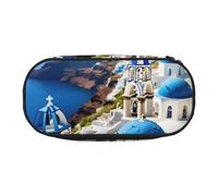 YQxwJL Trousse à crayons de grande capacité avec impression île grecque sur la mer - Couleur noire - Trousse à crayons pour le bureau ou l'université
