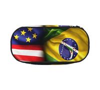 YQxwJL Trousse à crayons de grande capacité avec imprimé drapeaux américains et brésiliens, couleur noire, trousse à crayons pour le bureau et l'université