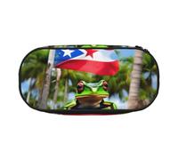 YQxwJL Trousse à crayons de grande capacité avec imprimé drapeaux de Porto Rico, grenouille, palmiers, couleur noire, trousse à crayons pour bureau, université