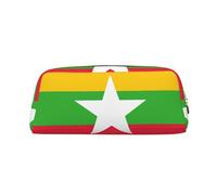 YQxwJL Trousse à crayons grande capacité avec fermeture éclair - En cuir durable - Motif drapeau du Myanmar - Pour le bureau, les voyages, Or, One Size, Sac