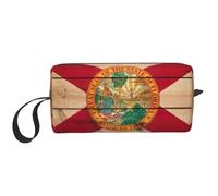 YQxwJL Trousse de maquillage de voyage avec motif drapeau de la Floride, motif grain de bois, cadeau pour femme, trousse de maquillage portable pour femme, mère, sœur, blanc, One Size
