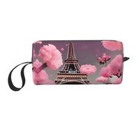 YQxwJL Trousse de maquillage portable Paris Street Tour Eiffel avec imprimé floral rose pour femme, blanc, One Size