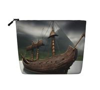 YQxwJL Trousse de maquillage Vikings avec fermeture éclair - Motif bateau - Jolie trousse de toilette de voyage, noir, One Size