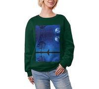 YQxwJL Wolf In The Moonlight Print Cozy Fleece Lined Tops Women Thick Crew Neck Sweatshirt Casual Fashion Long Sleeve Clothing, vert foncé, XL