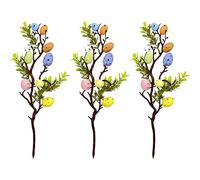 YQYAZL Lot de 3 branches d'arbre de Pâques artificielles avec œufs colorés et feuilles vertes pour la maison, vase de Pâques, décoration de table, cadeaux assortis