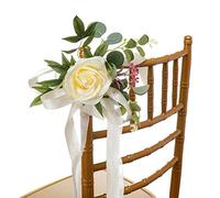 YQYAZL Lot de 6 décorations d'allée de mariage avec fleurs artificielles eucalyptus et rubans, pour décoration de chaise d'église, de cérémonie de mariage, de fête, jaune (46 x 27 cm)
