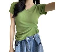 YQZHDHDQ Pulls Femme,Pull en Maille À Col V pour Femme, Coupe Ajustée, Manches Courtes