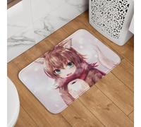 YQZQJEXW Manger Un Petit Pain Chinois cuit à la Vapeur Chat Fille Élégant Paillassons Tapis de Bain Tapis Coran