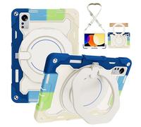 YRDUKJFDJ Étui de Protection Robuste for Xiaomi Mi Pad 5 Pro 12,4 Pouces, Support Rotatif à 360°, bandoulière, Porte-Crayon et Anneau de poignée, Coque Antichoc for Enfants et Adultes(Blue White)
