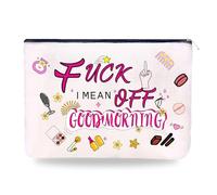 Yreamont Trousse de maquillage pour femme, épouse, grand-mère, cadeau de Noël pour amis, sœurs, trousse de maquillage de voyage pour petite amie, danseuse, gymnastique, blanc, Fu*k Off