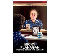 YRENBIYYONZ Micky Flanagan : Peeping Behind the Curtain (2020) Plaque de film en métal 20,3 x 30,5 cm Décoration murale rétro vintage