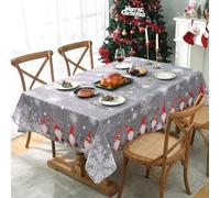 Yrendenge Nappe grise de Noël, motif Père Noël, flocon de neige, carrée, lavable, imperméable, idéale pour l'hiver, fête, décoration de la maison, 140 x 140 cm