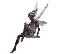 YRHH Statue De Fée Assise Fontaine Étang Rebord Fée avec des Ailes Statues De Jardin Étagère Maison Patio Figurine Cour Sculpture Météo Européenne-Weiß