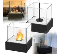 YRHOME Cheminée Éthanol de Table 24.5x20.5x14.5cm, Acier Inoxydable, Panneaux en Verre, Pierres Décoratives Cheminée à Poser au Sol