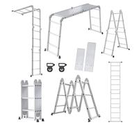 YRHome Échelle multifonction 6 en 1 en aluminium - Échelle articulée - 340 cm - Échelle combinée avec plateforme - Charge maximale : 150 kg - 4 x 3 marches - Argenté