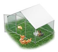 YRHome Enclos de Libre Parcours 3x2x2m, Coop de Poules en Acier Galvanisé, Toit en Pointe, Porte et Verrou de Sécurité, Volière