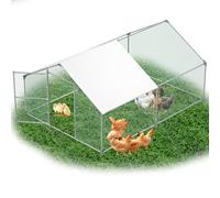 YRHome Enclos de Libre Parcours 3x4x2m, Coop de Poules en Acier Galvanisé, Toit en Pointe, Porte et Verrou de Sécurité, Volière