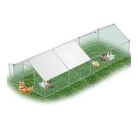 YRHome Enclos de Libre Parcours 3x8x2m, Coop de Poules en Acier Galvanisé, Toit en Pointe, Porte et Verrou de Sécurité, Volière