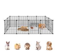 YRHome Enclos grillagé pour lapins, lapins, cochons d'Inde, enclos libre, hamster, chiot, petit animal, 12 panneaux avec portes, noir, 142 x 72 x 36 cm