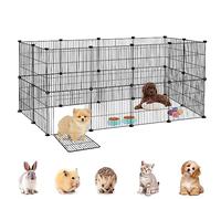 YRHome Enclos grillagé pour lapins, lapins, cochons d'Inde, enclos libre, hamster, chiot, petit animal, 24 panneaux avec portes, noir, 142 x 72 x 72 cm