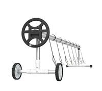 YRHome Enrouleur de piscine en aluminium noir de qualité supérieure - Système d'enroulement de film de piscine - 3 m à 5,70 m - Avec bandes et roulettes - Pour bâche de piscine et couverture - Rouleau