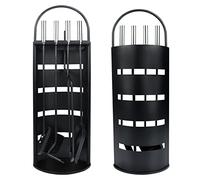 YRHome Ensemble Serviteur de Cheminée avec Poignées en Acier Inoxydable, Outils de Cheminée Comprenant 5 Pièces - Support, Tisonnier, Spatule, Brosse, Pinces - Résistants à la Chaleur - Noir