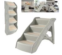 YRHome Escalier Pliable pour Chiens et Chats à 4 Marches en Plastique, Rampe pour Chien avec Tapis Antidérapant, Escalier pour Animaux pour Lit et Canapé, Escalier pour Animal Âgé/Blessé - Gris