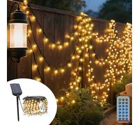 YRHome Guirlande lumineuse solaire d'extérieur 30 m 300 LED blanc chaud avec télécommande - Guirlande lumineuse solaire extérieure - 8 modes - Fonction mémoire - IP65 - Étanche pour mariage, Noël