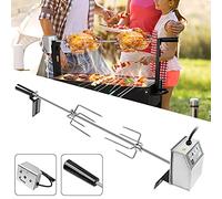 YRHome Lot de 2 brochettes de barbecue en acier inoxydable avec moteur - 117 cm - Convient pour barbecue à gaz avec 2 pinces à viande, poignée et moteur - 220 V - 240 V
