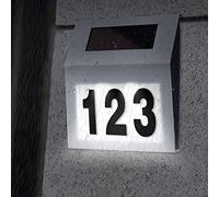 YRHome Numéro de maison solaire - Numéro de maison - Lampe solaire avec 2 LED - Éclairage en acier inoxydable IP65 - Interrupteur crépusculaire (argent)