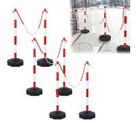 YRHome Pack de 6 poteaux de barrière 82x28x28 cm poteaux de chaîne en plastique avec 6 chaînes de barrière de 140 cm et base pouvant être remplie d'eau et de sable blanc/rouge