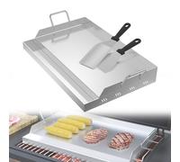 YRHome Plancha Plaque de cuisson en acier inoxydable pour gaz et charbon de bois, 47 x 32 x 7 cm, avec spatule et grattoir pour barbecue, résistante à la chaleur, universelle, pour barbecue, steak