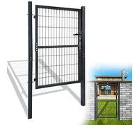 YRHome Portillon de Jardin Grillagé en Acier Anthracite, Porte de Clôture Extérieur pour Cour, Treillis Métallique avec Poignée de Serrure et Clés - 150 x 100 cm