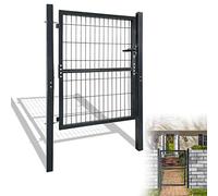 YRHome Portillon de Jardin Grillagé en Acier Anthracite, Porte de Clôture Extérieur pour Cour, Treillis Métallique avec Poignée de Serrure et Clés - 125 x 100 cm