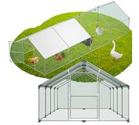 YRHome Poulailler en métal avec couverture de toit - Enclos à poulailler avec toit pointu - Cadre en acier galvanisé - Avec toit pare-soleil et porte - Enclos pour petits animaux et plantes - 3 x 8 x