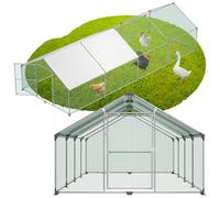 YRHome Poulailler en métal avec couverture de toit - Enclos à poulailler avec toit pointu - Cadre en acier galvanisé - Avec toit pare-soleil et porte - Enclos pour petits animaux et plantes - 3 x 6 x