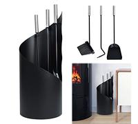 YRHome Serviteur de cheminée 4 pièces en acier inoxydable ensemble de cheminée accessoires de cheminée avec tisonnier, pelle à cheminée, pelle à cendres, support en acier poignées en acier inoxydable