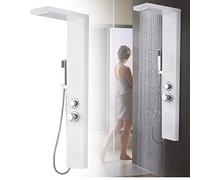 YRHome Système de douche à effet pluie - Panneau de douche en acier inoxydable - Avec douchette à main - Douche à effet pluie - Douche de massage - Douche à main - Douche cascade - Blanc mat