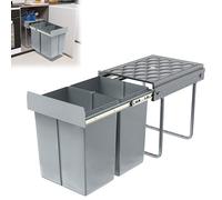 YRHome Système de tri sélectif encastrable avec 2 collecteurs de déchets amovibles - Avec rails télescopiques - Pour cuisine - Gris - 48 x 34 x 42 cm - 2 x 20 l