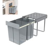 YRHome Système de tri sélectif encastrable avec 3 collecteurs de déchets amovibles - Avec rails télescopiques - Pour cuisine - Gris - 48 x 34 x 42 cm - 2 x 10 l + 1 x 20 l