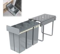 YRHome Système de tri sélectif encastrable avec 3 collecteurs de déchets amovibles - Avec rails télescopiques - Pour cuisine - Gris - 48 x 26 x 42 cm - 3 x 10 l